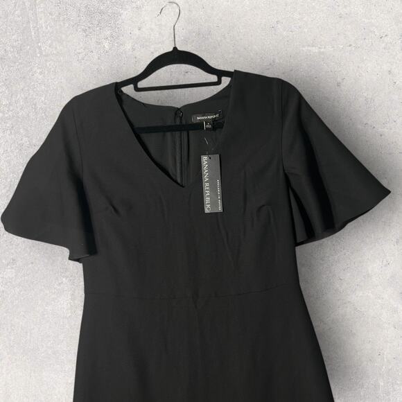 New Banana Republic Flutter Sleeve Midi Dress Black Work Evening Women 6 - Picture 5 of 12